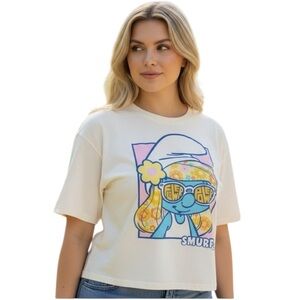 X Unique Vintage White Smurfette Boxy Cropped  Soft Short Sleeve T-shirt 2X/18